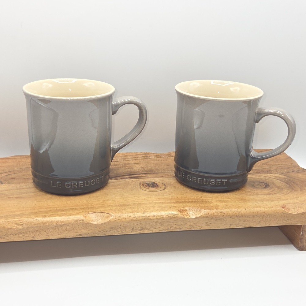Le Creuset Flint 14oz Coffee Mug Set of 2 Stoneware New Factory Seconds